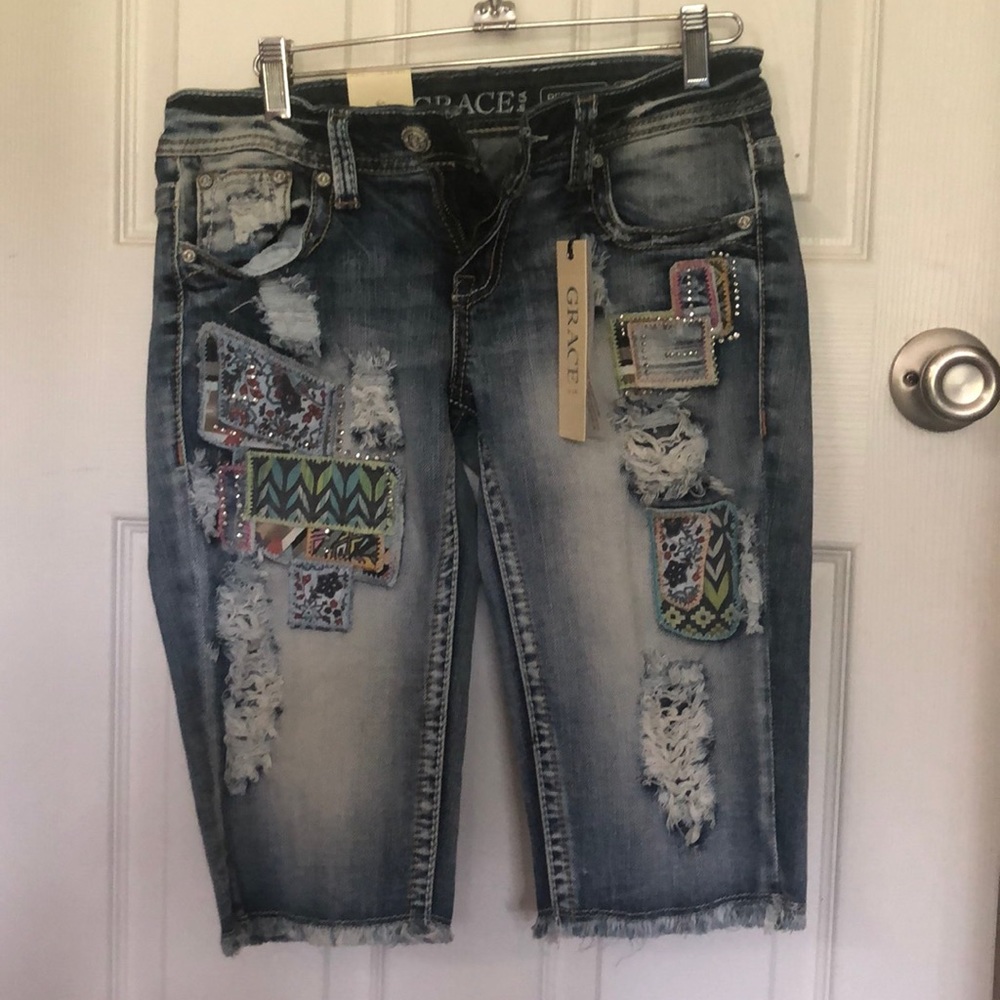 Distressed jean shorts